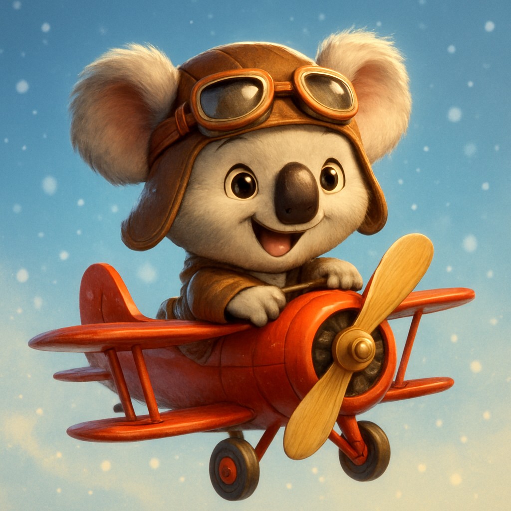 লাল প্রপেলারে চলা বিমানে আকাশে উড়ে যাচ্ছে কার্টুন-স্টাইলের পাইলট, 456db